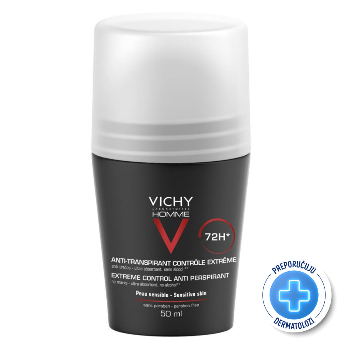 Vichy Homme Dezodorans Antiperspirant roll-on za zaštitu od znojenja do 72h, 50 ml