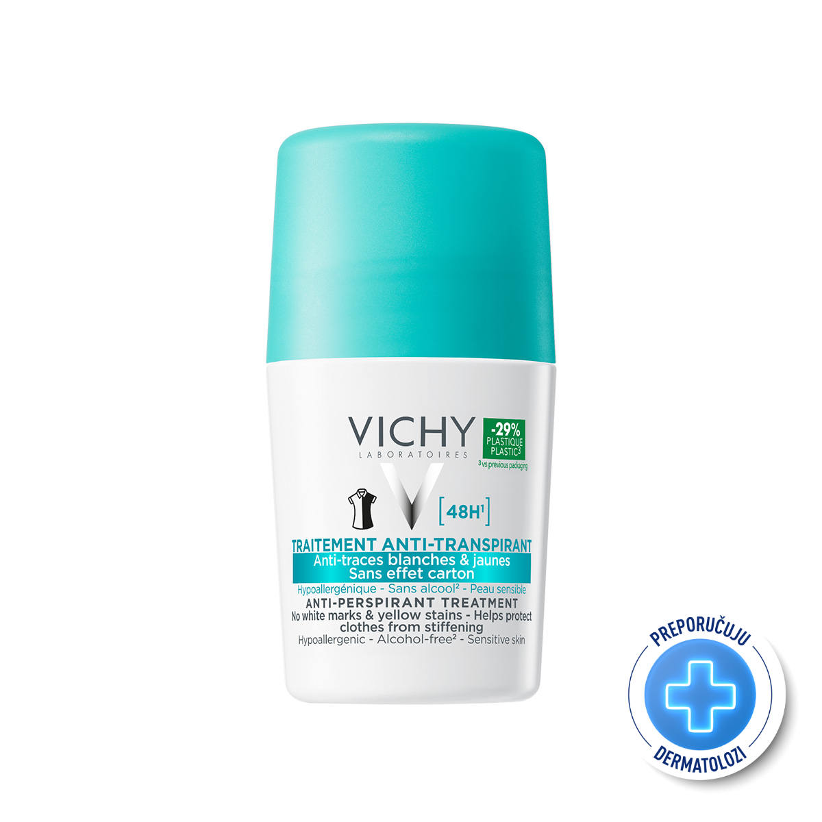Vichy Roll-on dezodorans za regulaciju prekomjernog znojenja do 48h bez bijelih tragova i žutih fleka, 50 ml