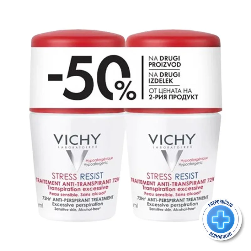 Vichy Dezodorans anti-stres roll-on dezodorans protiv prekomjernog znojenja do 72h, 2x50 ml (Promo)