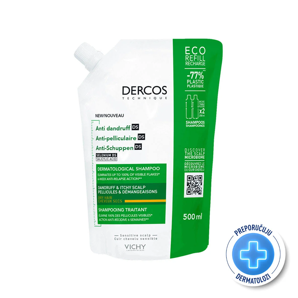 Vichy Dercos šampon protiv peruti za suhu kosu 500 ml ECO REFILL